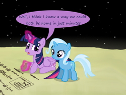 Size: 1200x900 | Tagged: safe, artist:evil-dec0y, derpibooru import, trixie, twilight sparkle, twilight sparkle (alicorn), alicorn, pony, comic:trixie vs., comic:trixie vs. the moon