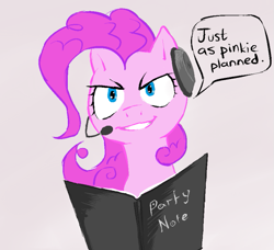 Size: 655x598 | Tagged: artist needed, safe, pinkie pie, earth pony, pony, death note, headset, just as planned, meme, parody