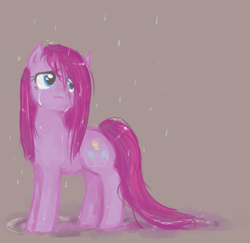 Size: 617x600 | Tagged: safe, artist:emizu, pinkie pie, earth pony, pony, pinkamena diane pie, rain, sad, solo