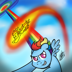 Size: 1920x1920 | Tagged: safe, artist:aeroytechyon-x, rainbow dash, spitfire, pegasus, pony, female, mare, sonic rainboom, wings