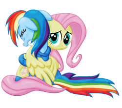 Size: 5100x4500 | Tagged: safe, artist:justablankflank, fluttershy, rainbow dash, pegasus, pony, absurd resolution, crying, hug, sad, winghug, wonderbolts uniform