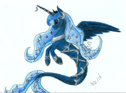 Size: 1832x1350 | Tagged: safe, artist:flutterpaint, princess luna, mermaid, merpony, solo, traditional art