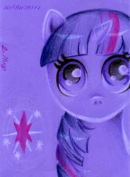 Size: 740x1005 | Tagged: safe, artist:la-monge, derpibooru import, twilight sparkle, pony, unicorn, female, horn, mare, purple coat, purple mane, solo, traditional art