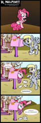 Size: 1000x3000 | Tagged: safe, artist:jackiephantom13, derpy hooves, pinkie pie, pegasus, pony, chocolate with nuts, comic, female, mare, shrunk, spongebob squarepants