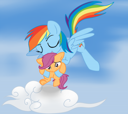 Size: 600x538 | Tagged: safe, artist:imp-oster, rainbow dash, scootaloo, pegasus, pony, female, mare, scootalove, wings