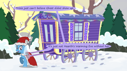 Size: 1280x720 | Tagged: safe, artist:evil-dec0y, derpibooru import, trixie, pony, comic:trixie vs., comic:trixie vs. hearth's warming, trixie's wagon