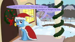 Size: 1280x720 | Tagged: safe, artist:evil-dec0y, derpibooru import, trixie, pony, comic:trixie vs., comic:trixie vs. hearth's warming, implied starlight glimmer, implied twilight sparkle