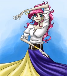 Size: 2511x2842 | Tagged: safe, artist:tao-mell, pinkie pie, human, bracelet, clothes, high res, humanized, jewelry, long skirt, romani, skinny, skirt, solo