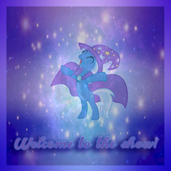 Size: 800x800 | Tagged: safe, derpibooru import, trixie, pony, unicorn, album cover, magic, magician outfit, photomanipulation, solo, welcome to the show