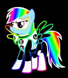 Size: 838x954 | Tagged: safe, rainbow dash, pegasus, pony, blue coat, female, green lantern, mare, multicolored mane, neon, parallax, solo