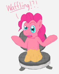 Size: 1216x1536 | Tagged: safe, artist:runbowdash, pinkie pie, earth pony, pony, female, mare, pink coat, pink mane, solo, waffle