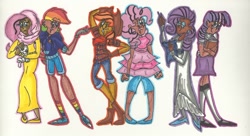 Size: 900x489 | Tagged: safe, artist:ani-lub, derpibooru import, angel bunny, applejack, fluttershy, pinkie pie, rainbow dash, rarity, twilight sparkle, clothes, dress, humanized, skirt