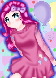 Size: 1300x1800 | Tagged: safe, artist:hasiruh, pinkie pie, human, clothes, female, humanized, pink hair