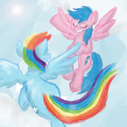 Size: 900x900 | Tagged: safe, artist:jessikitt-e, firefly, rainbow dash, pegasus, pony, g1, cloud, flying, g1 to g4, generation leap