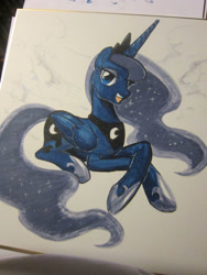 Size: 1000x1333 | Tagged: safe, artist:johnjoseco, princess luna, alicorn, pony, prone, solo, traditional art