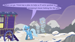 Size: 1280x720 | Tagged: safe, artist:evil-dec0y, derpibooru import, trixie, oc, pony, comic:trixie vs., comic:trixie vs. hearth's warming, trixie's wagon