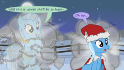 Size: 1280x720 | Tagged: safe, artist:evil-dec0y, derpibooru import, trixie, oc, pony, comic:trixie vs., comic:trixie vs. hearth's warming, christmas, clothes, costume, hat, holiday, santa costume, santa hat