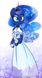 Size: 782x1455 | Tagged: safe, artist:theluckyangel, princess luna, anthro, arm hooves, clothes, dress, solo