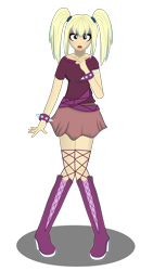 Size: 1080x1920 | Tagged: safe, artist:blaststar33, sonata dusk, equestria girls, alternate universe, boots, clothes, fishnet stockings, high heel boots, high heels, human coloration, humanized, pigtails, scared, skirt, socks, solo, stockings, thigh highs, twintails, zettai ryouiki