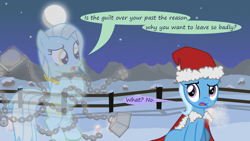 Size: 1280x720 | Tagged: safe, artist:evil-dec0y, derpibooru import, trixie, oc, pony, comic:trixie vs., comic:trixie vs. hearth's warming, christmas, clothes, costume, hat, holiday, santa costume, santa hat