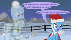 Size: 1280x720 | Tagged: safe, artist:evil-dec0y, derpibooru import, trixie, oc, pony, comic:trixie vs., comic:trixie vs. hearth's warming, christmas, clothes, costume, hat, holiday, santa costume, santa hat