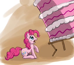 Size: 1220x1080 | Tagged: safe, artist:otakuap, pinkie pie, earth pony, pony, cake, food, scared, solo, this will end in tears