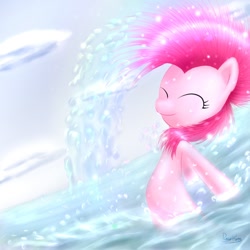 Size: 1000x1000 | Tagged: safe, artist:rayhiros, pinkie pie, earth pony, pony, eyes closed, solo, water