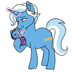 Size: 3500x3500 | Tagged: safe, artist:fannytastical, derpibooru import, jack pot, trixie, pony, unicorn, baby, baby pony, father and child, father and daughter, female, filly, glowing horn, horn, like father like daughter, magic, male, nos, parent and child, smiling, stallion, telekinesis