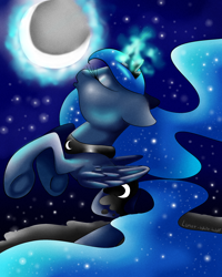 Size: 2000x2500 | Tagged: safe, artist:lunar-white-wolf, princess luna, alicorn, pony, crescent moon, eyes closed, magic, solo