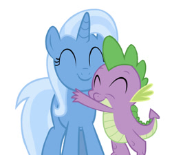 Size: 750x675 | Tagged: safe, derpibooru import, edit, editor:undeadponysoldier, spike, trixie, dragon, pony, unicorn, adorable face, cute, daaaaaaaaaaaw, eyes closed, female, happy, hug, male, mare, shipping, simple background, smiling, spikelove, spixie, straight, white background