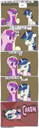 Size: 1000x3247 | Tagged: safe, artist:timsplosion, princess cadance, shining armor, alicorn, pony, unicorn, comic:shining armor is a goddamn moron, comic, epic husband tossing, female, male, mare, no pupils, shining armor is a goddamn moron, speech bubble, stallion