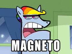 Size: 259x194 | Tagged: safe, rainbow dash, pegasus, pony, dinkleberg, image macro, magneto, meme