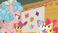Size: 1600x900 | Tagged: safe, screencap, apple bloom, cozy glow, scootaloo, sweetie belle, pegasus, pony, marks for effort, cutie mark crusaders, element of generosity, element of honesty, element of kindness, element of laughter, element of loyalty, element of magic, elements of harmony, female, filly, foreshadowing