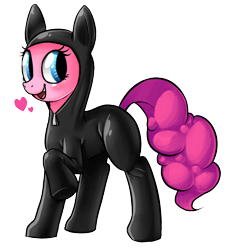 Size: 602x655 | Tagged: safe, artist:mewball, pinkie pie, pony, it's about time, catsuit, cute, diapinkes, heart, open mouth, simple background, solo, transparent background