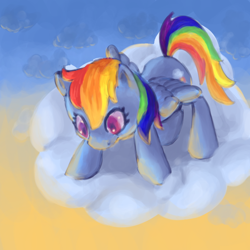 Size: 800x800 | Tagged: safe, artist:paintrolleire, rainbow dash, pegasus, pony, cloud, cloudy, solo