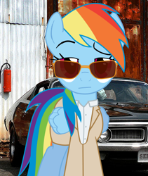 Size: 400x475 | Tagged: safe, artist:sefling, rainbow dash, pegasus, pony, burn notice, clothes, crossover, parody, sunglasses