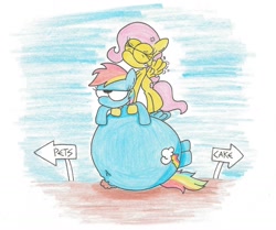 Size: 1280x1068 | Tagged: safe, artist:carad0c, fluttershy, rainbow dash, pegasus, pony, female, inflation, mare, wings