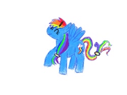 Size: 500x375 | Tagged: safe, artist:drawsomeponies, rainbow dash, pegasus, pony, blue mane, female, hairclip, mare, multicolored mane