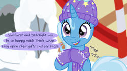 Size: 1280x720 | Tagged: safe, artist:evil-dec0y, derpibooru import, trixie, pony, comic:trixie vs., implied starlight glimmer, implied sunburst, winter, winter outfit