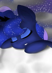 Size: 1024x1434 | Tagged: safe, artist:theartistsora, princess luna, alicorn, pony, cute, moon, sleeping, solo