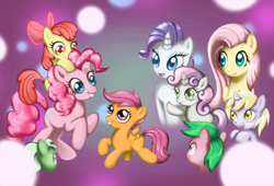 Size: 1008x686 | Tagged: safe, artist:honeyl17, apple bloom, dinky hooves, fluttershy, pinkie pie, rarity, scootaloo, sweetie belle, earth pony, pegasus, pony, unicorn