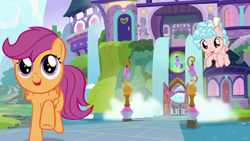 Size: 1280x720 | Tagged: safe, screencap, cozy glow, scootaloo, pegasus, pony, marks for effort, cute, cutealoo, female, filly, flying, hiding in plain sight, school of friendship