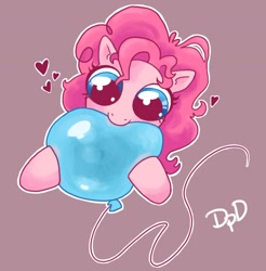 Size: 1170x1190 | Tagged: safe, artist:decopinkdingo, pinkie pie, earth pony, pony, balloon, chewing, cute, eating, heart, hnnng, nom, this will end in tears, this will not end well