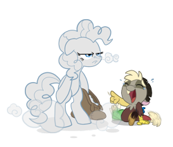 Size: 944x805 | Tagged: safe, artist:anima-dos, discord, pinkie pie, earth pony, pony, baby discord, bipedal, flour, laughing, tears of laughter