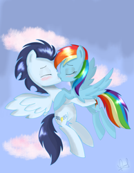 Size: 3422x4401 | Tagged: safe, artist:zorbitas, rainbow dash, soarin', pegasus, pony, female, male, shipping, soarindash, straight