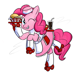 Size: 1275x1257 | Tagged: safe, artist:zanezandell, pinkie pie, earth pony, pony, 1950s, 50's fashion, hilarious in hindsight, roller skates, simple background, solo, transparent background, waitress