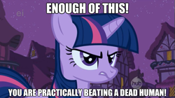 Size: 625x350 | Tagged: safe, derpibooru import, edit, edited screencap, screencap, twilight sparkle, boast busters, image macro, solo