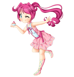 Size: 857x900 | Tagged: safe, artist:amai--kiss, pinkie pie, chibi, female, humanized, pink hair, solo