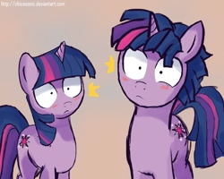 Size: 1000x800 | Tagged: safe, artist:nolycs, derpibooru import, dusk shine, twilight sparkle, pony, unicorn, blushing, rule 63, self ponidox, shrunken pupils