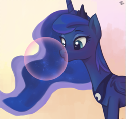 Size: 561x532 | Tagged: safe, artist:ehfa, princess luna, alicorn, pony, bubble, bubblegum, food, solo